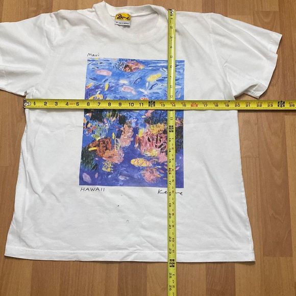 Vintage Ken Done T Shirt White Maui Hawaii Theme Men Medium Made in Australian - Picture 5 of 5